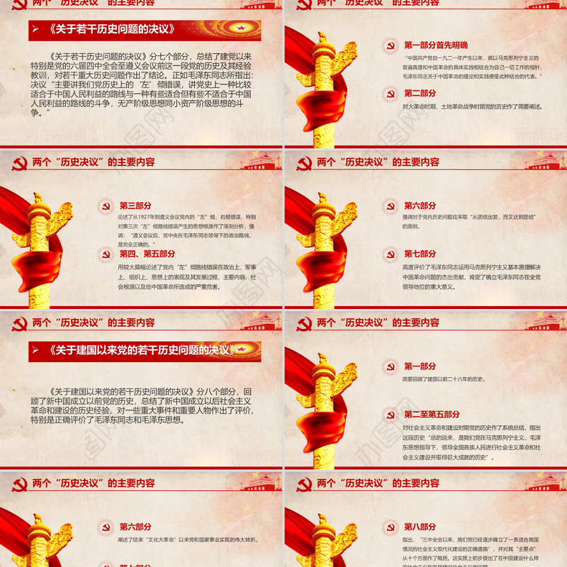 前两个“历史决议”PPT红色复古两个决议制定的历史背景主要内容和重要意义回望来路砥砺初心决议系列党课课件
