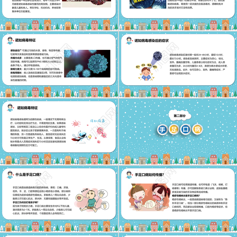 卡通中小学冬季常见传染病科普知识PPT模板