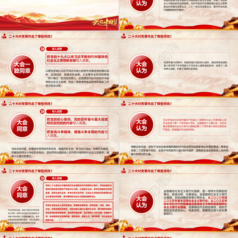 2022关于《中国共产党章程（修正案）》的决议PPT红色大气写入党章的新内容学习解读党课课件