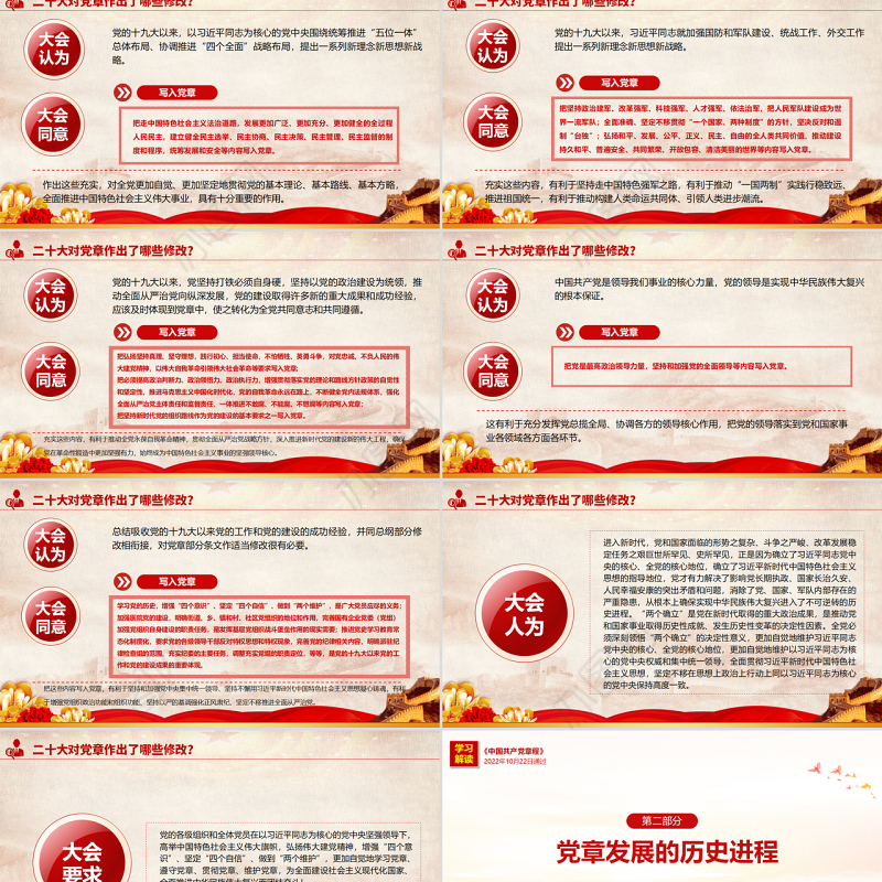 2022关于《中国共产党章程（修正案）》的决议PPT红色大气写入党章的新内容学习解读党课课件