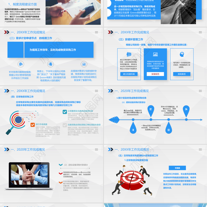 2021蓝色大气采购部年终工作总结PPT模板