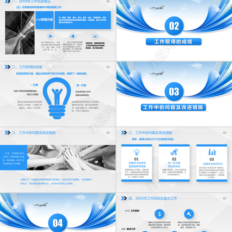 2021蓝色大气采购部年终工作总结PPT模板