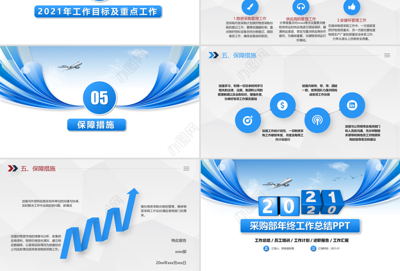 2021蓝色大气采购部年终工作总结PPT模板