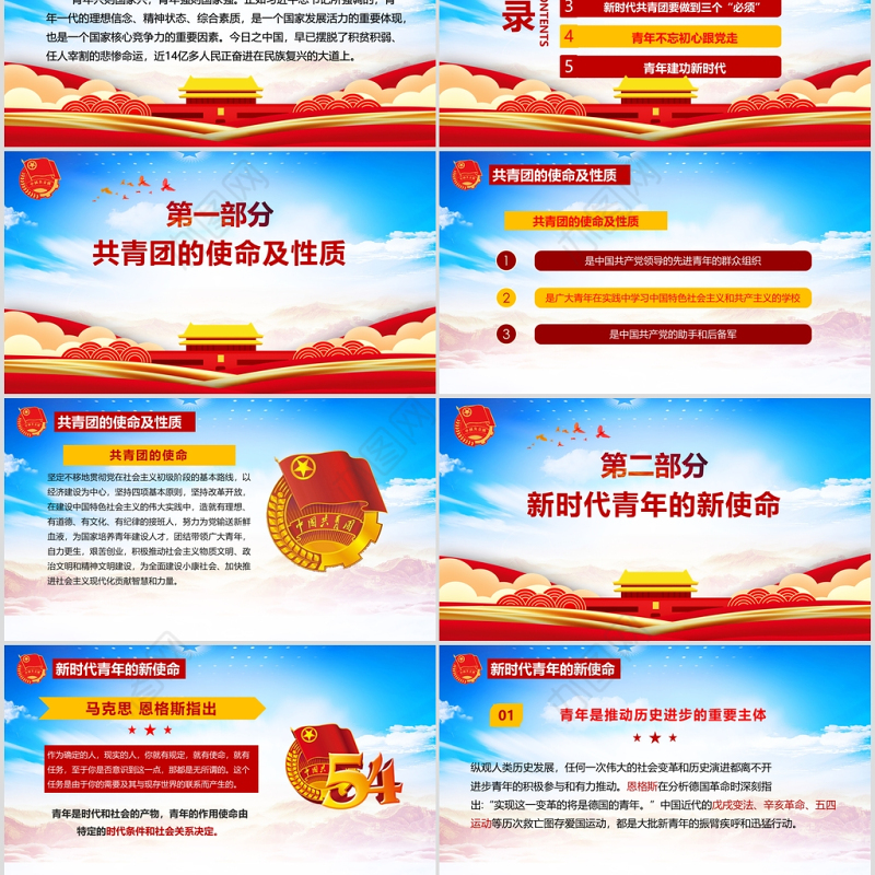 青春心向党建功新时代记念五四运动101周年ppt模版