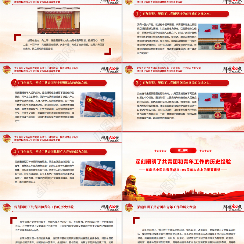 红色精美在庆祝中国共产主义青年团成立100周年大会上的讲话精神解读团课课件