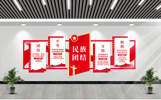 民族团结文化墙红色精美民族团结一家亲同心共筑中国梦模板