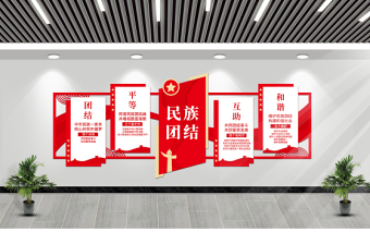 民族团结文化墙红色精美民族团结一家亲同心共筑中国梦模板