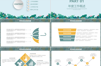 2021马卡龙淡蓝手绘植物工作总结工作计划PPT模板