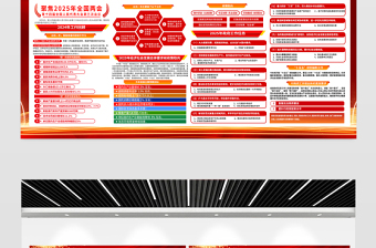 红金光效聚焦2025全国两会宣传展板设计模板