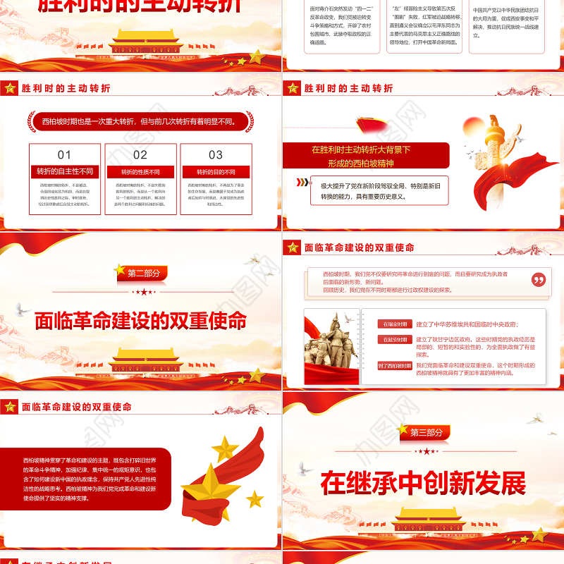 西柏坡精神的深刻内涵与特殊品质PPT红色党政风深入学习西柏坡精神专题党课课件模板