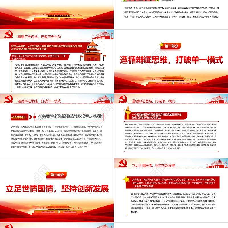 中国式现代化道路的理论意蕴PPT红色大气风党员干部学习教育专题党课课件模板