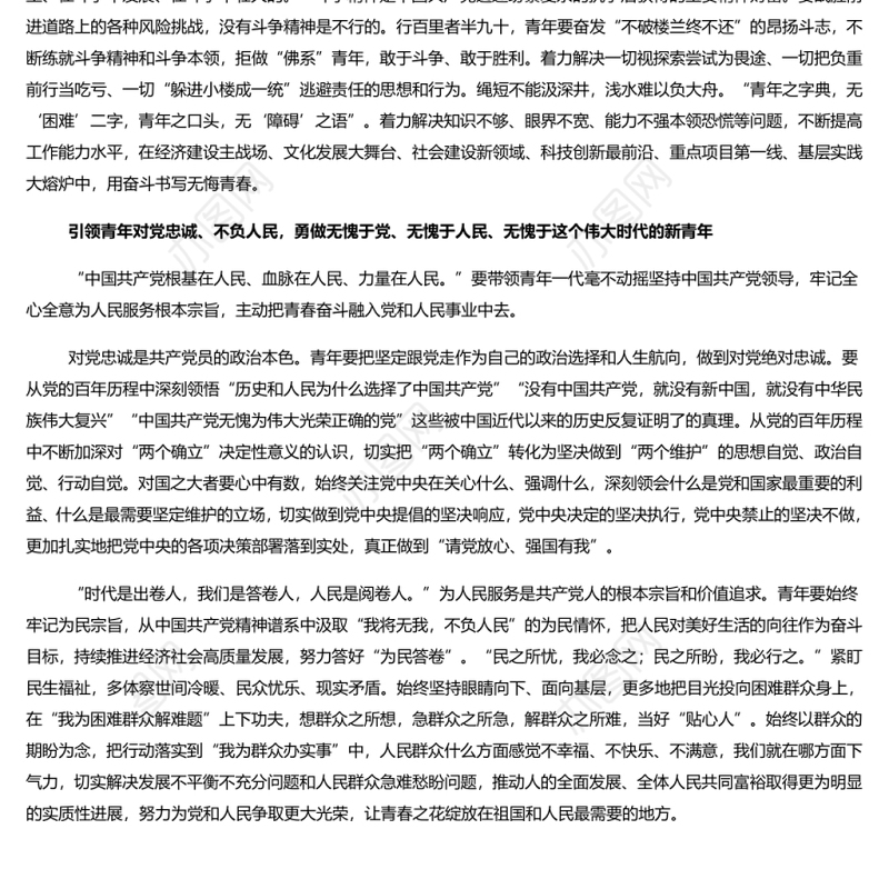 用党的伟大精神力量引领青年奋进新征程 党员干部学习教育专题党课演讲稿