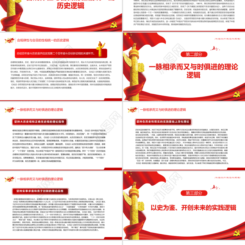 深刻理解《决议》的精神实质PPT红色党政风深入学习贯彻《决议》专题党课课件模板