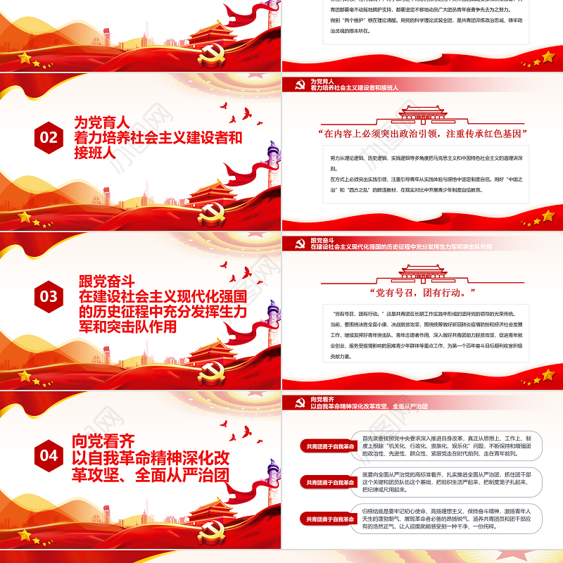 党旗所指就是团旗所向PPT红色大气坚持党的领导建团100周年共青团团课课件