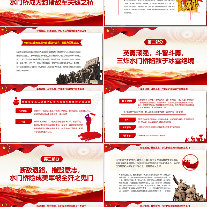 长津湖之水门桥PPT红色党政风发扬长津湖战役精神奋力攻坚突破专题党课课件模板