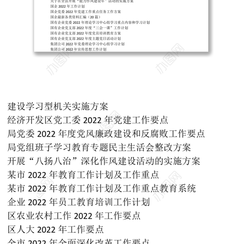 学习参阅之2022年度工作要点、党建工作计划、专项工作方案等资料汇编