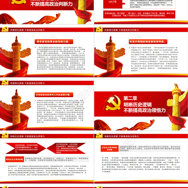 书写党领导青年运动的北京篇章PPT红色党政风团员干部学习教育专题团课课件模板