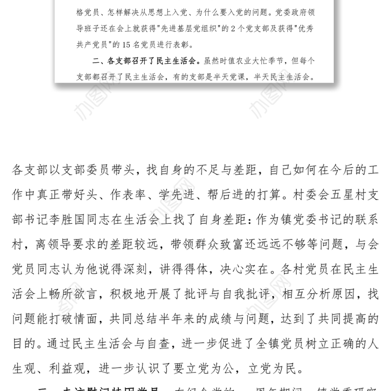 七一组织生活会活动总结报告