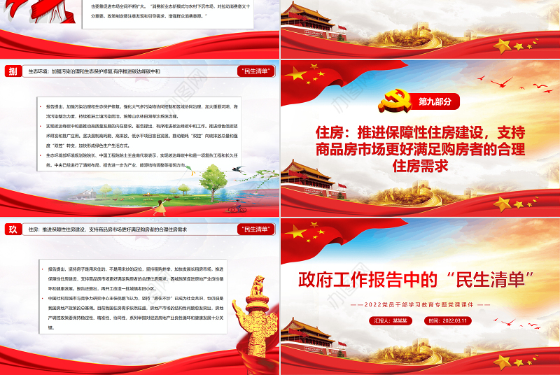 政府工作报告中的“民生清单”PPT红色简约风2022党员干部学习教育专题党课课件 “民生清单” 2022两会 民生清单 政府工作报告五大看点 政府工作报告 两会报告 两会 聚焦两会