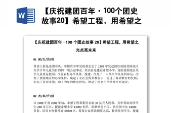 【庆祝建团百年·100个团史故事20】希望工程，用希望之光点亮未来