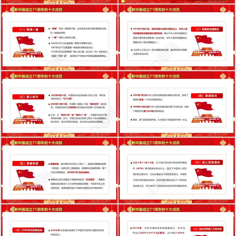 红色党政党建党课2020国庆节建国71周年党课PPT模板