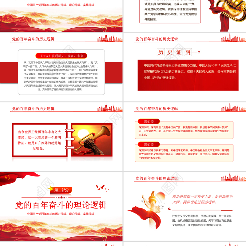 党百年奋斗的大逻辑PPT红色精品中国共产党百年奋斗的历史逻辑理论逻辑时间逻辑党课课件