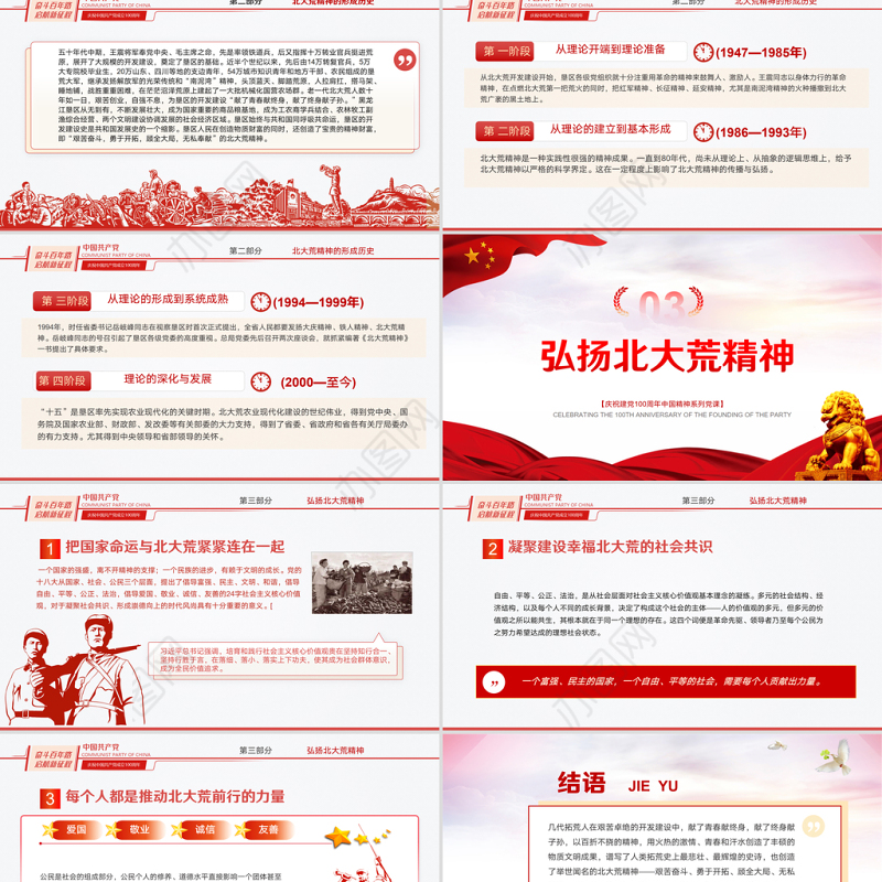 2021北大荒精神专题讲座PPT庆祝建党100周年中国精神系列党课PPT模板