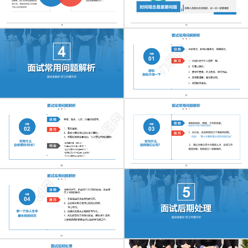 2021面试礼仪培训PPT商务蓝色简约风职场礼仪PPT模板