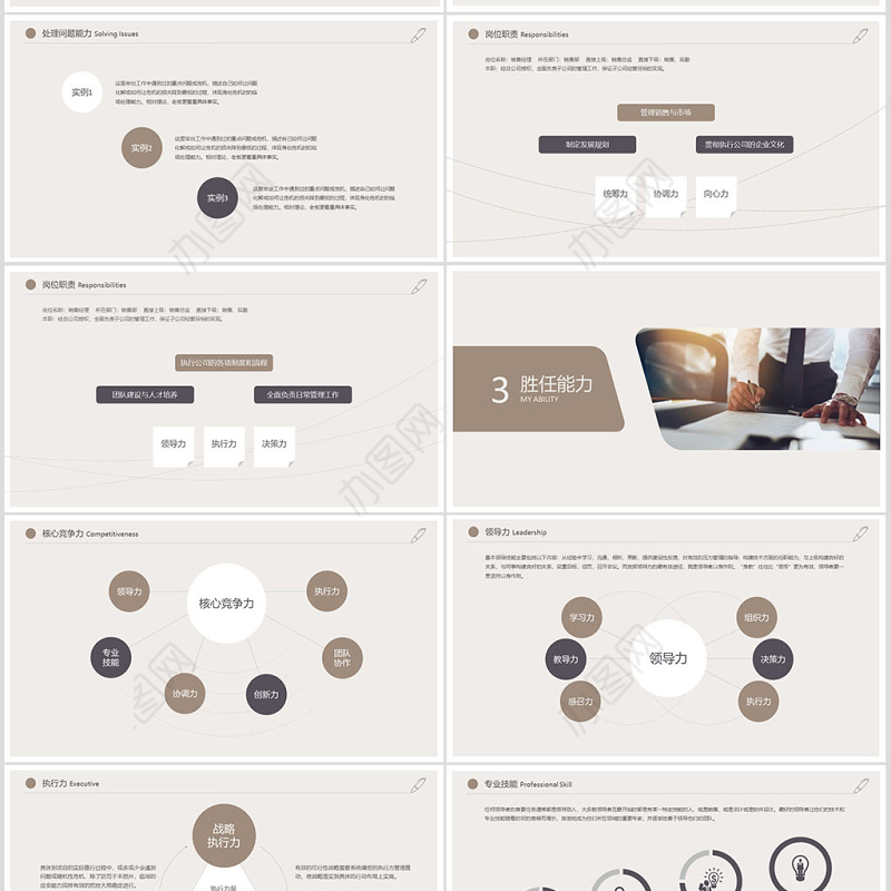 咖啡色简洁稳重大气时尚个人简历述职PPT岗位竞