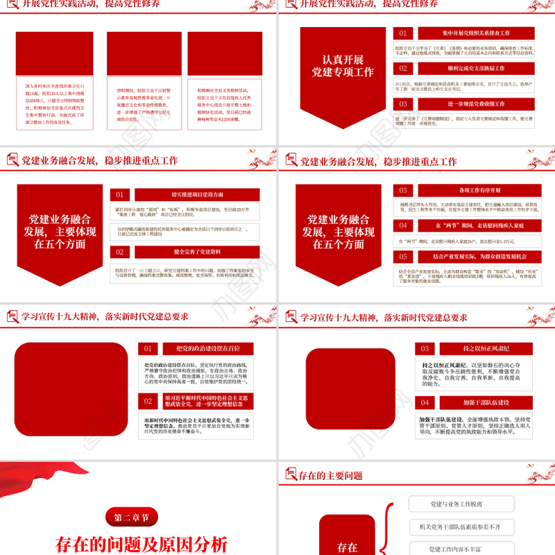 2022年中党建工作总结PPT红色大气基层党组织党支部工作汇报年度述职报告模板