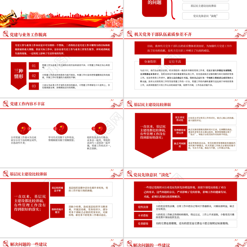 2022年中党建工作总结PPT红色大气基层党组织党支部工作汇报年度述职报告模板