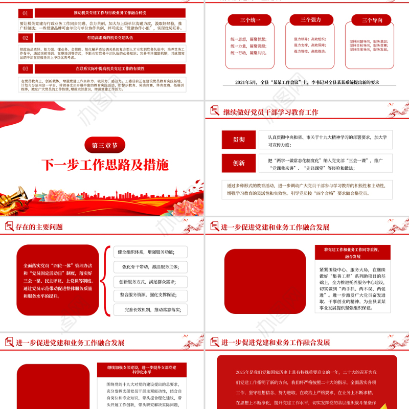 2022年中党建工作总结PPT红色大气基层党组织党支部工作汇报年度述职报告模板