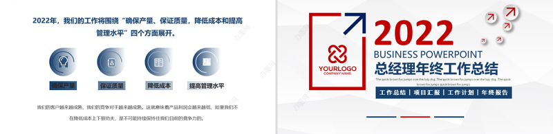 2022总经理年度工作总结PPT简洁商务风部门经理年终工作汇报新年工作计划模板下载