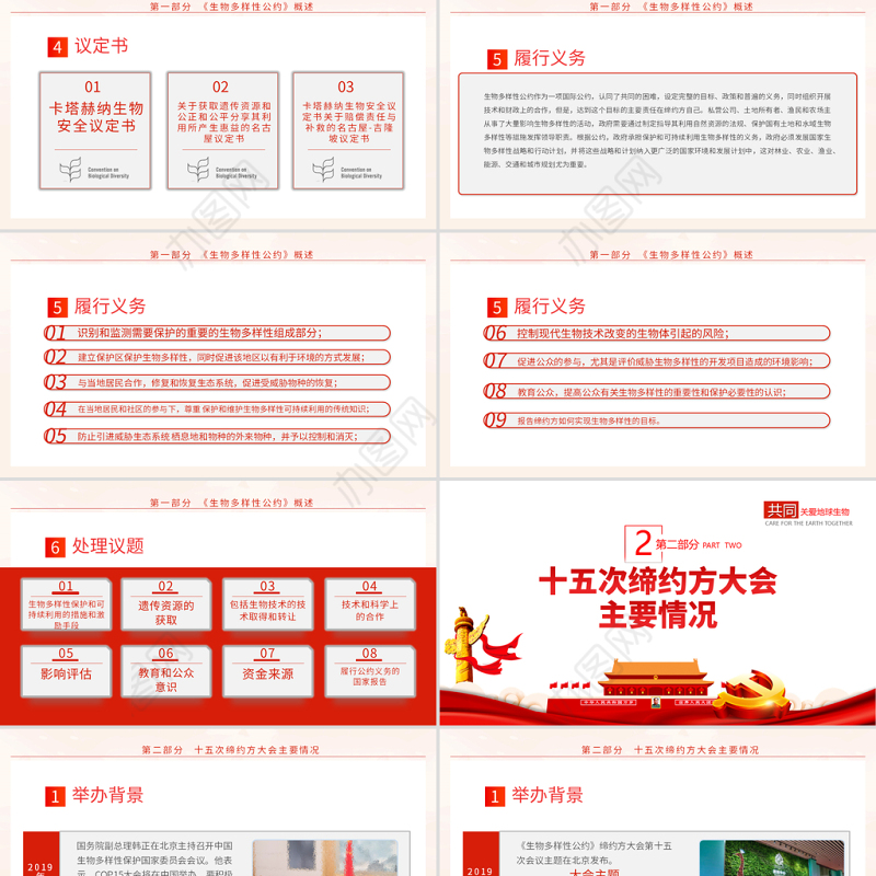 生物多样性公约缔约方大会第十五次会议PPT红色党政风共建地球生命共同体生态文明党课课件