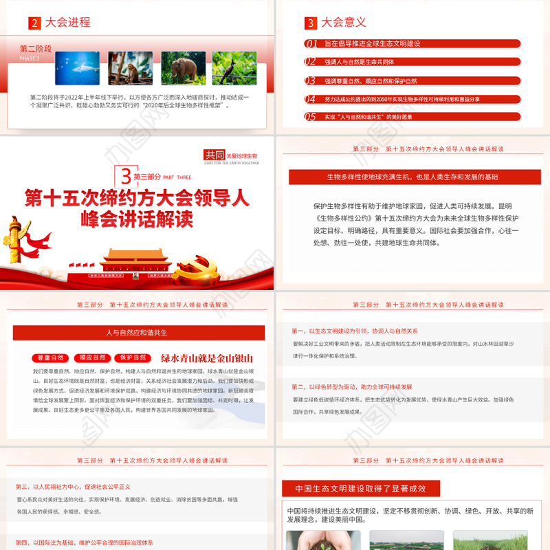 生物多样性公约缔约方大会第十五次会议PPT红色党政风共建地球生命共同体生态文明党课课件