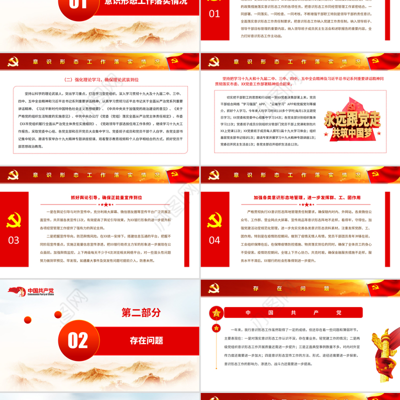 2022年度银行意识形态工作情况报告PPT红色党政风银行党支部季度意识形态分析研判情况专题党课课件模板