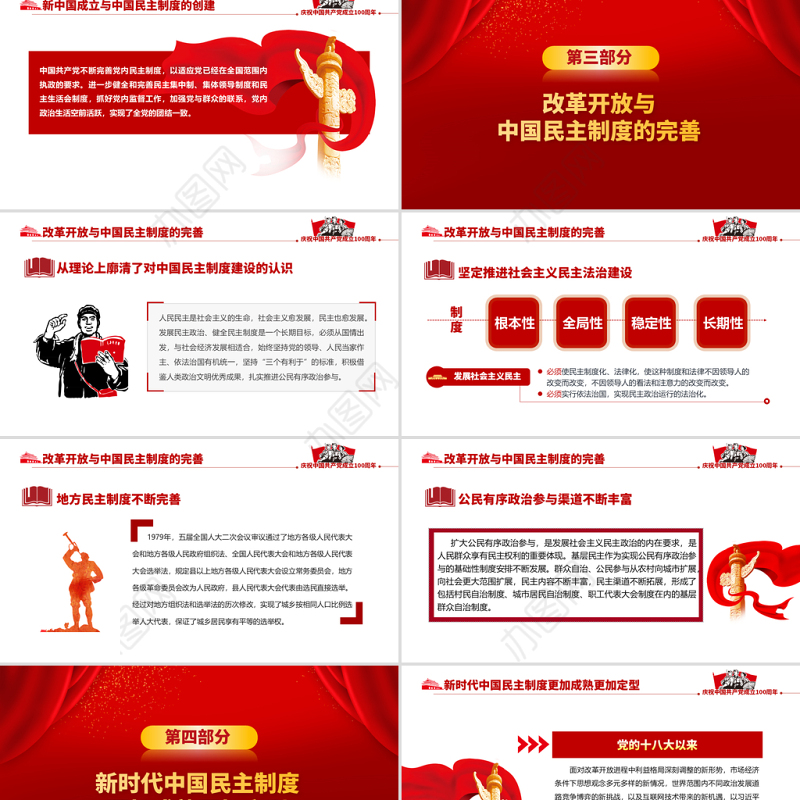 2021中国民主制度的百年探索及启示PPT建党100周年学党史专题教育PPT模板