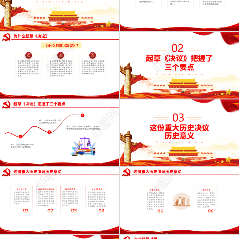 党的第三份重大历史决议PPT简洁大气决议起草过程主要内容及重大历史意义党员学习党课