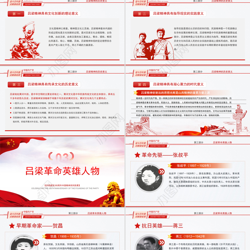 2021吕梁精神专题讲座PPT庆祝建党100周年中国精神系列党课PPT模板