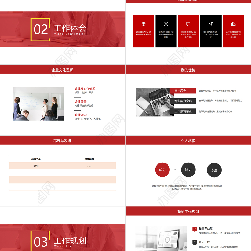 2022中层管理人员转正述职PPT红色简洁实用市场部管理人员转正述职汇报答辩模板