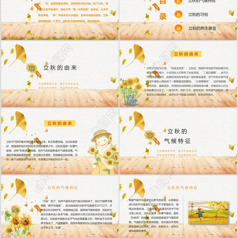 2020简约古风银杏立秋二十四节气PPT模板下载