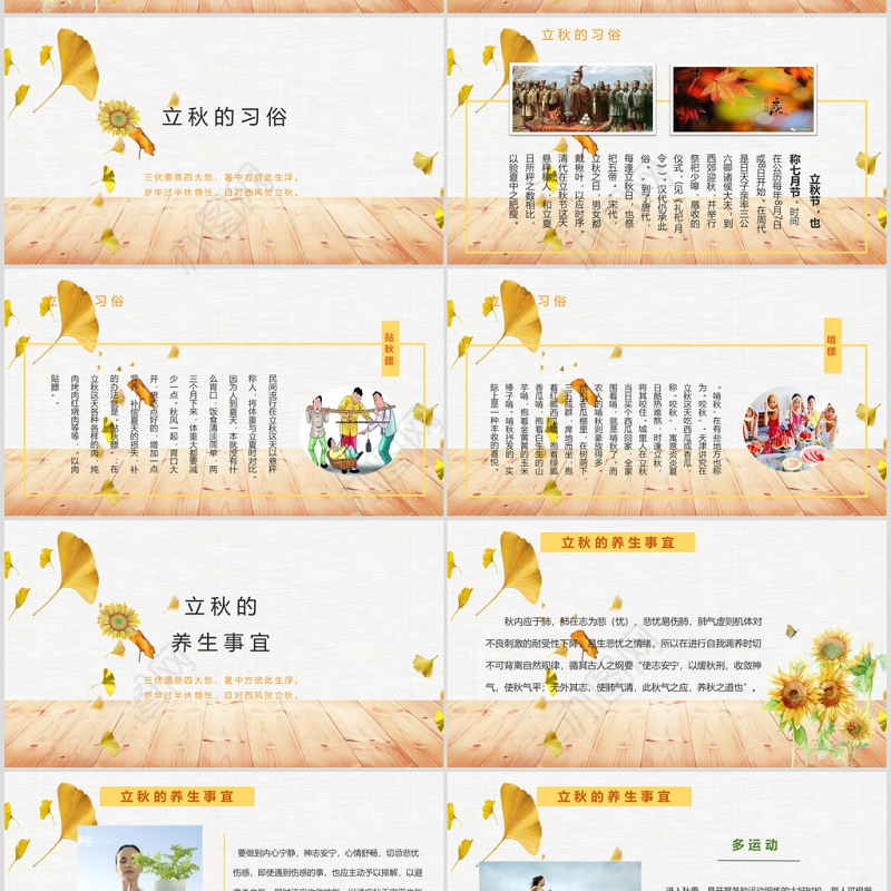 2020简约古风银杏立秋二十四节气PPT模板下载