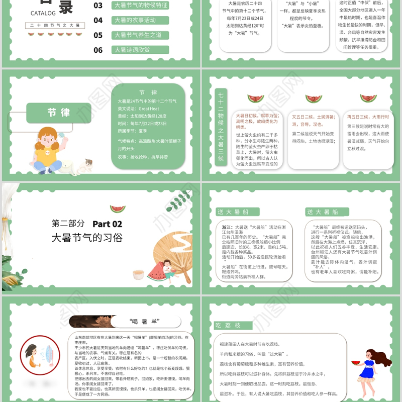 小清新传统二十四节气之大暑PPT模板