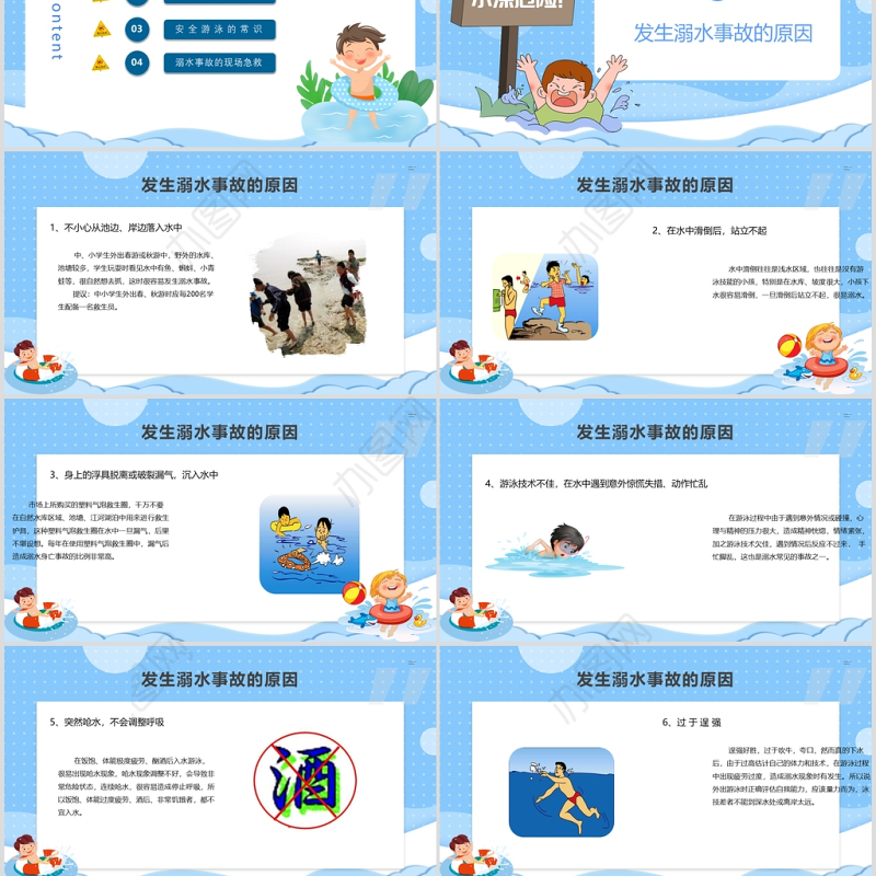 暑期防溺水安全知识教育PPT模板