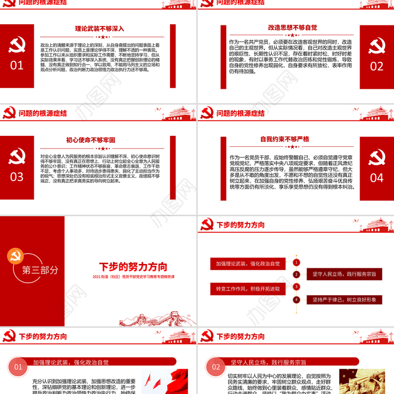 2021专题组织生活会“四个对照”党性分析PPT街道（社区）党员干部党史学习教育专题微党课模板