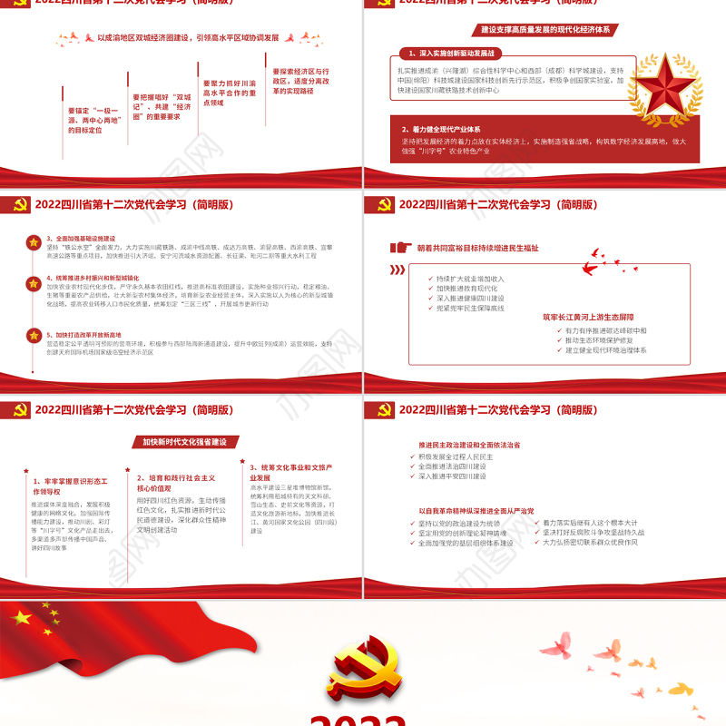 红色党建风中国共产党四川省第十二次代表大会专题党课PPT课件模板（简明版）
