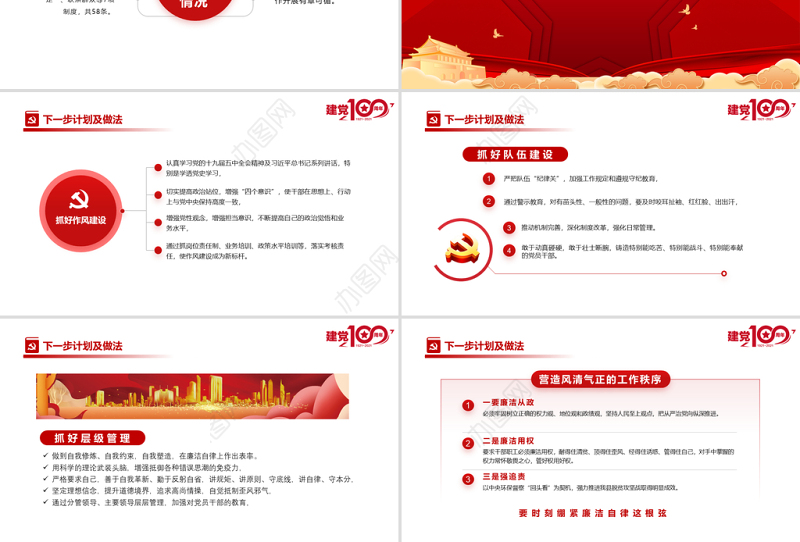 2021上半年党风廉政建设和防腐工作总结PPT红色建党100周年迎七一系列党课课件