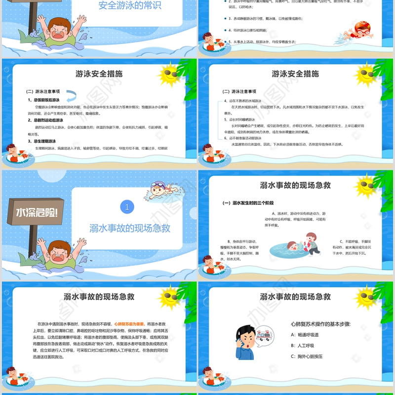 暑期防溺水安全知识教育PPT模板