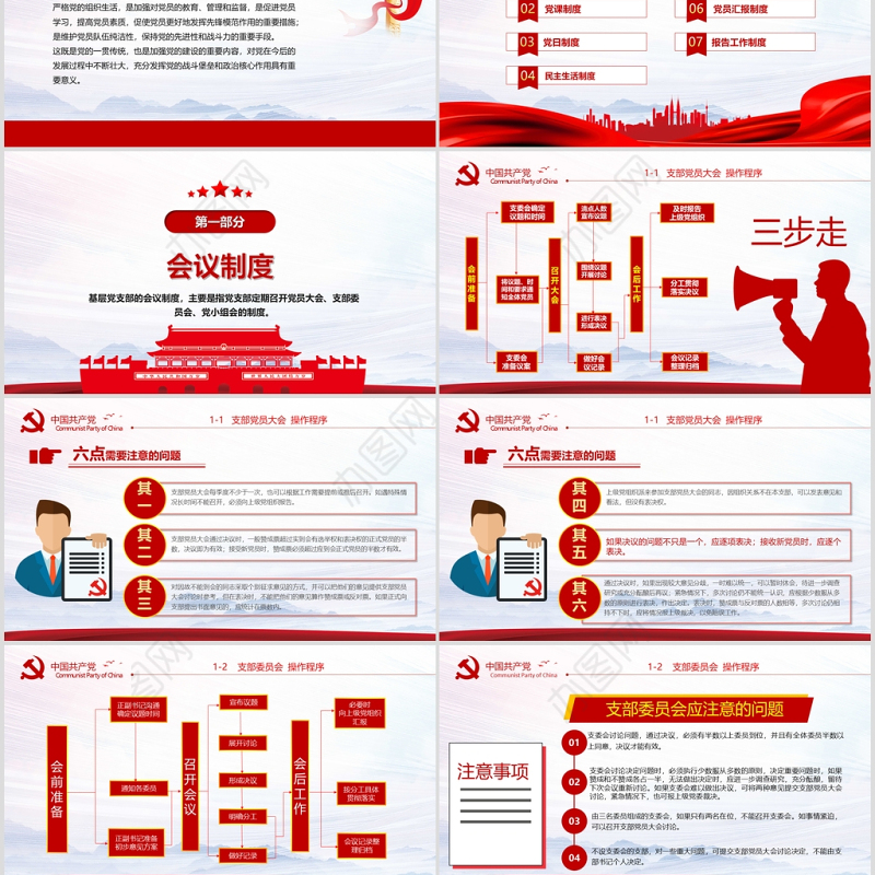 2020年简约中国风党支部七项组织生活制度民生生活专题党课PPT模板