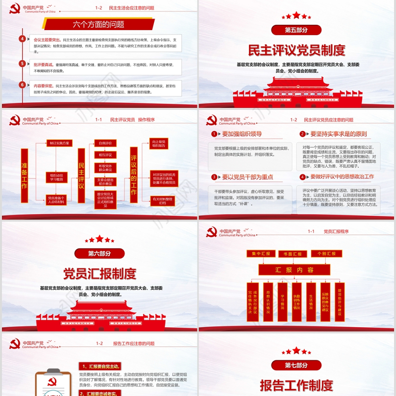 2020年简约中国风党支部七项组织生活制度民生生活专题党课PPT模板